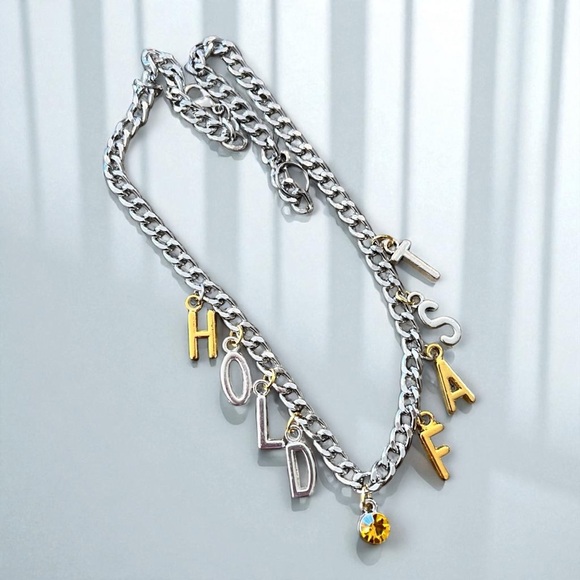 Chic Two-Tone Charm Necklace “Hold Fast” 15” - Picture 10 of 14